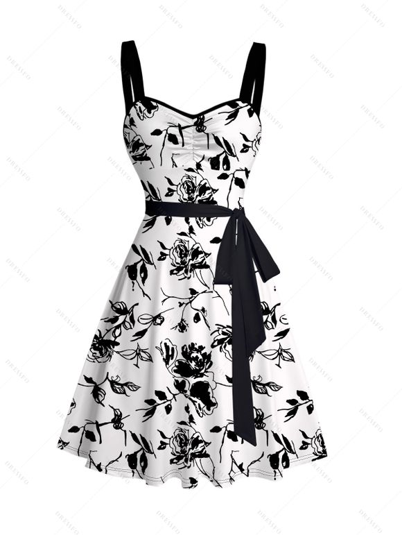 Robe Nuisette à Bretelles Boutonnée à Imprimé Paisley avec Laçage - Blanc S | US 4