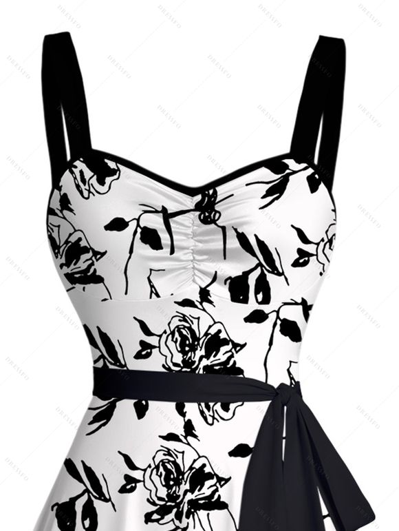 Robe Nuisette à Bretelles Boutonnée à Imprimé Paisley avec Laçage - Blanc S | US 4