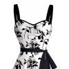 Mini Robe Ceinturée Feuille Fleurie Imprimée sans Manches à Volants - Blanc XXXXXL | US 20