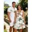 Vacation Couple Outfit Floral Coconut Tree Print Ruched Dress and Shirt Set - Vert clair S | US 4