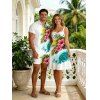 Vacation Couple Outfit Hibiscus Floral Leaf Wave Print Dress and Shirt Set - Blanc S | US 4
