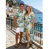 Beach Vacation Couple Outfit Hibiscus Floral Leaf Print Slit Dress and Shirt Set - Vert S | US 4