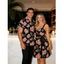 Tropical Flower Leaf Print Hawaii Vacation Belted Mini Dress And Short Sleeve Shirt Matching Outfit - Noir S | US 4