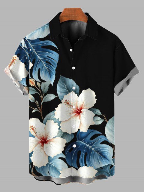 Chemise de vacances pour homme à imprimé floral d'hibiscus aquarelle, boutonnée