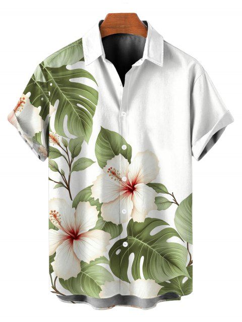 Chemise de vacances pour homme à imprimé floral d'hibiscus aquarelle, boutonnée