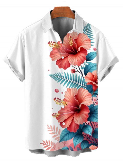Chemise de vacances pour homme, imprimé floral d'hibiscus, boutonnée