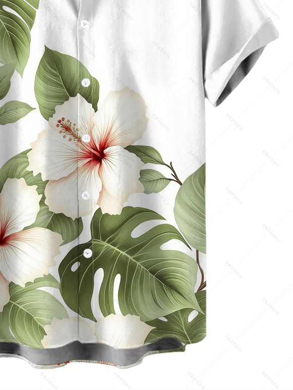 Chemise de vacances pour homme à imprimé floral d'hibiscus aquarelle, boutonnée - Vert clair 5XL