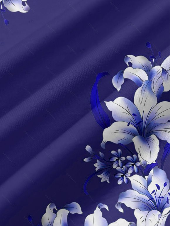 Robe de vacances à poches, imprimé floral Lily, bretelles spaghetti, coupe trapèze, longue et décontractée. - Bleu profond XXXXXL | US 20