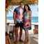 Rainbow Skeleton Beach Hawaii Print V Neck High Waist Spaghetti Strap Dress and Roll Up Sleeve Shirt Outfit - Rouge S | US 4