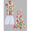 Vacation Couple Outfit Tropical Hibiscus Floral Leaf Print Lace Hollow Out Dress and Shirt Shorts Set - Orange S | US 4