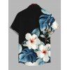 Chemise de vacances pour homme à imprimé floral d'hibiscus aquarelle, boutonnée - Noir 3XL