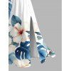 Robe de vacances imprimée de feuilles d'hibiscus aquarelle, fente en dentelle ajourée - Blanc XXXL | US 16