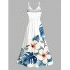 Robe de vacances imprimée de feuilles d'hibiscus aquarelle, fente en dentelle ajourée - Blanc XXXL | US 16