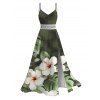 Robe de vacances imprimée de feuilles d'hibiscus aquarelle, fente en dentelle ajourée - Vert Armée XXL | US 14