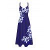 Robe de vacances à poches, imprimé floral Lily, bretelles spaghetti, coupe trapèze, longue et décontractée. - Bleu profond XXXXXL | US 20
