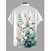 Chemise de vacances pour homme, style frais, imprimé floral lys et feuilles, à boutons - Blanc 4XL