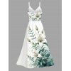 Robe de vacances style frais imprimé floral lys et feuilles, dentelle ajourée et fendue - Blanc L | US 8-10