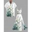 Vacation Couple Outfit Fresh Style Lily Floral Bud Leaf Print Lace Hollow Out Slit Dress and Shirt Set - Blanc S | US 4