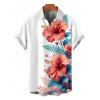 Vacation Couple Outfit Hibiscus Floral Leaf Print Lace Hollow Out Slit Maxi Dress and Shirt Set - Rouge Cerise S | US 4