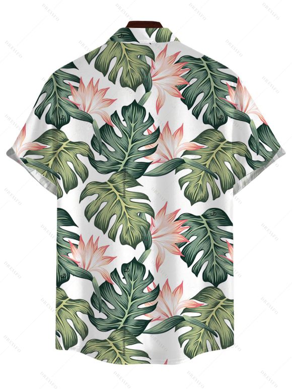 Men's Vacation Shirt Tropical Monstera Botanical Print Button Up Shirt - Vert 5XL