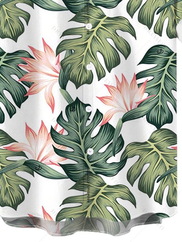 Men's Vacation Shirt Tropical Monstera Botanical Print Button Up Shirt - Vert 5XL