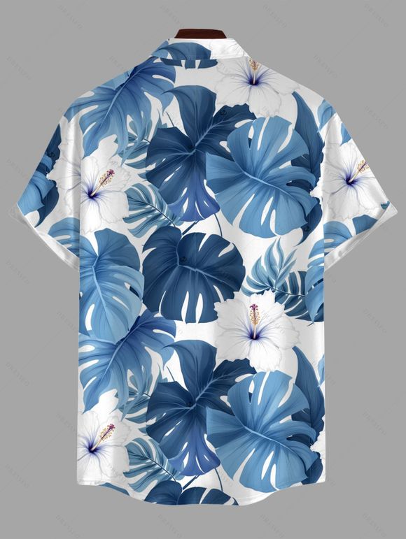 Men's Vacation Shirt Monstera Hibiscus Floral Print Button Up Shirt - Bleu Ciel 5XL