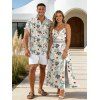Couple Outfit for Vacation Hibiscus Floral Leaf Print Slit Dress and Shirt Set - Vert clair S | US 4