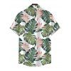 Vacation Couple Outfit Monstera Leaf Print Flounce Off the Shoulder Slit Dress and Shirt Set - PLANT GREEN S | US 4