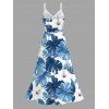 Vacation Couple Outfit Monstera Hibiscus Floral Print Lace Hollow Out Slit Dress and Shirt Set - Bleu Ciel S | US 4
