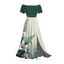Vacation Dress Colorblock Lily Floral Print Flounce Off the Shoulder Slit Dress - PLANT GREEN XXXXXL | US 20