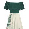 Vacation Dress Colorblock Lily Floral Print Flounce Off the Shoulder Slit Dress - PLANT GREEN XXXXXL | US 20