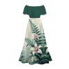Vacation Dress Colorblock Lily Floral Print Flounce Off the Shoulder Slit Dress - PLANT GREEN XXXXXL | US 20