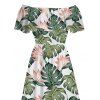 Vacation Dress Tropical Monstera Botanical Print Flounce Off the Shoulder Slit Dress - Vert XXXXXL | US 20