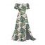 Vacation Dress Tropical Monstera Botanical Print Flounce Off the Shoulder Slit Dress - Vert XXXXXL | US 20