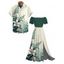 Vacation Couple Outfit Colorblock Lily Floral Print Flounce Off the Shoulder Slit Dress and Shirt Set - Vert S | US 4