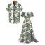 Vacation Couple Outfit Monstera Leaf Print Flounce Off the Shoulder Slit Dress and Shirt Set - PLANT GREEN S | US 4