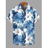 Vacation Couple Outfit Monstera Hibiscus Floral Print Lace Hollow Out Slit Dress and Shirt Set - Bleu Ciel S | US 4
