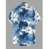 Vacation Couple Outfit Monstera Hibiscus Floral Print Lace Hollow Out Slit Dress and Shirt Set - Bleu Ciel S | US 4