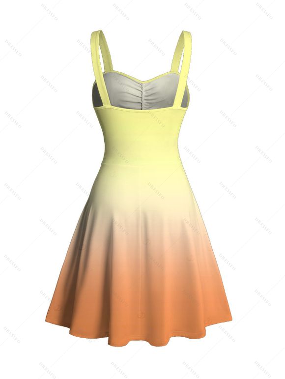 Vacation Dress for Beach Ombre Coconut Tree Print Ruched Bust Mini Dress - Orange vif S | US 4