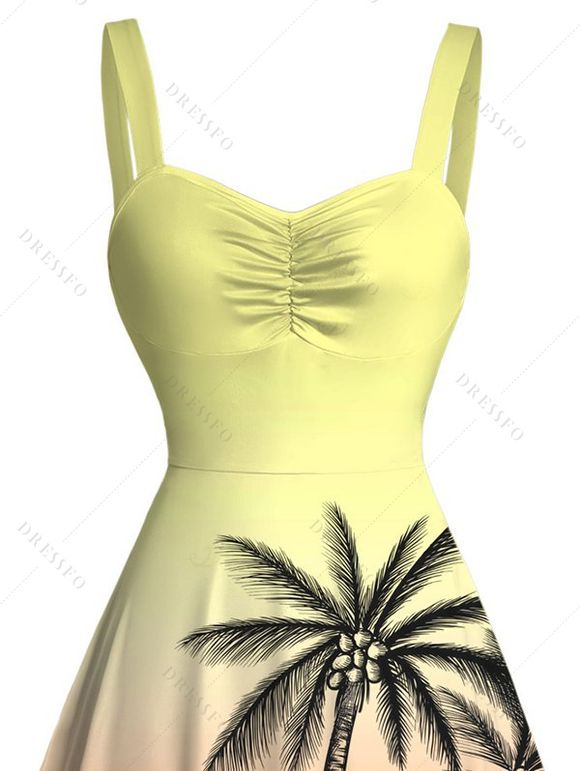 Vacation Dress for Beach Ombre Coconut Tree Print Ruched Bust Mini Dress - Orange vif S | US 4