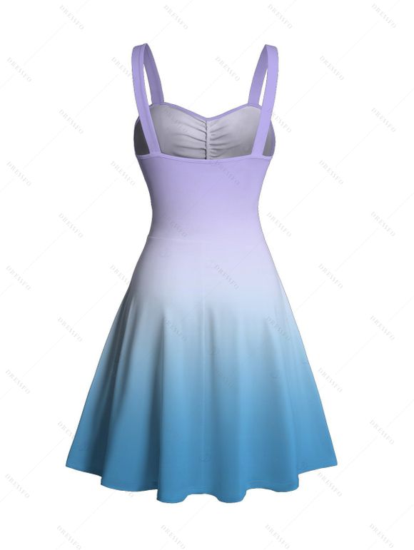 Vacation Dress for Beach Ombre Coconut Tree Print Ruched Bust Mini Dress - violet lilas XXXXXL | US 20