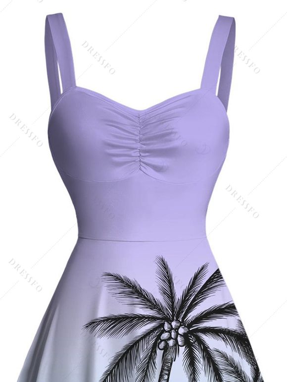 Vacation Dress for Beach Ombre Coconut Tree Print Ruched Bust Mini Dress - violet lilas XXXXXL | US 20