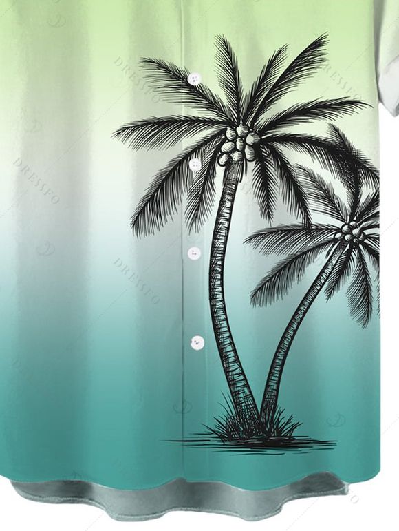 Men's Vacation Shirt for Beach Ombre Coconut Tree Print Button Up Shirt - Vert clair M