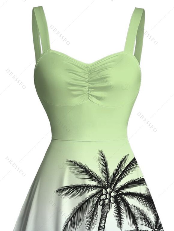 Vacation Dress for Beach Ombre Coconut Tree Print Ruched Bust Mini Dress - Vert clair XXXXXL | US 20