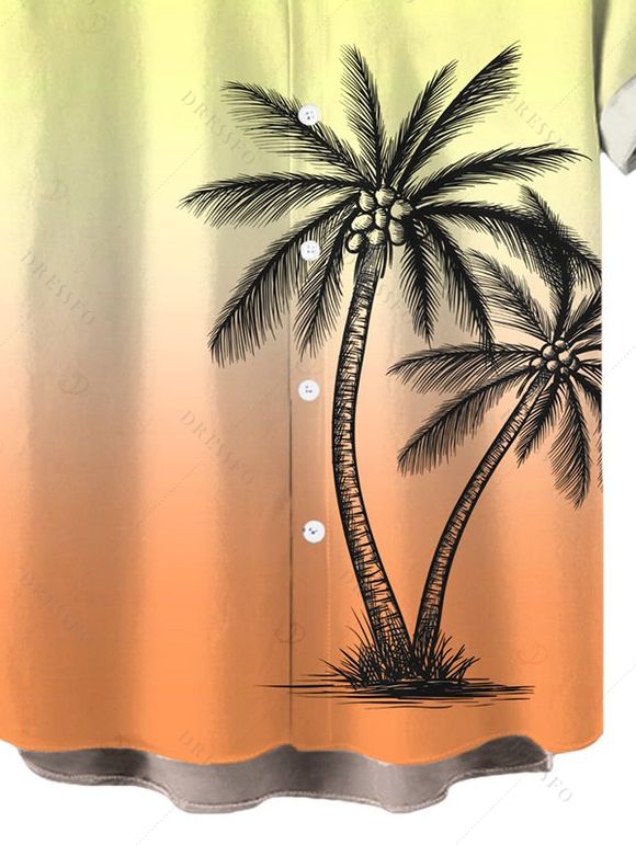 Men's Vacation Shirt for Beach Ombre Coconut Tree Print Button Up Shirt - Orange vif M