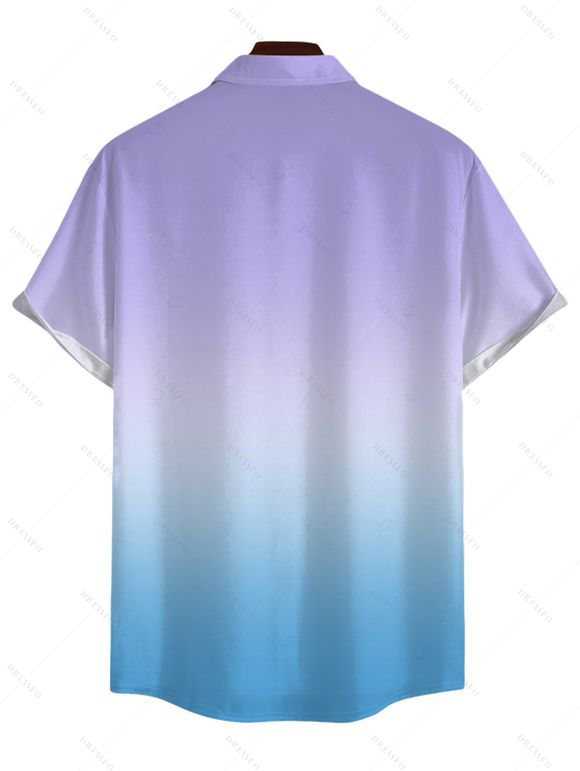 Vacation Couple Outfit for Beach Ombre Coconut Tree Print Mini Dress and Shirt Matching Set - violet lilas S | US 4