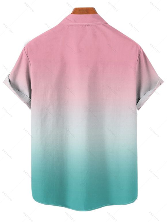 Vacation Couple Outfit Ombre Coconut Tree Print Ruched Bust Dress and Shirt Shorts Set - Rose S | US 4