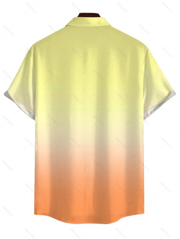 Vacation Couple Outfit Ombre Coconut Tree Print Ruched Bust Dress and Shirt Shorts Set - Orange vif S | US 4