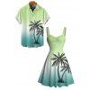 Vacation Couple Outfit for Beach Ombre Coconut Tree Print Mini Dress and Shirt Matching Set - Vert clair S | US 4