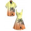 Vacation Couple Outfit for Beach Ombre Coconut Tree Print Mini Dress and Shirt Matching Set - Orange vif S | US 4